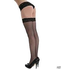 nadkolienky PAMELA MANN - Fishnet Lace Top Hold Ups - Black - PM237