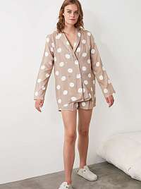 Béžové dámske bodkované pyžamo Trendyol