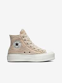 Béžové dámske členkové tenisky Converse s umelou kožušinou