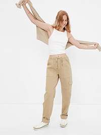 Béžové dámske nohavice s elastickým pásom GAP Washwell