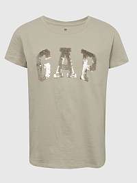 Béžové dievčenské organické tričko s flitrovým logom GAP