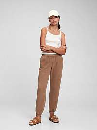 Béžové dievčenskú tepláky fleece cinch joggers GAP