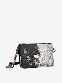 Béžovo-čierna dámska vzorovaná malá crossbody kabelka s retiazkou Anekke City Moments