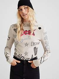 Béžový dámsky vzorovaný sveter Desigual Lettering