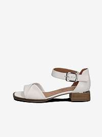 Biele dámske kožené sandále na podpätku Caprice