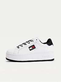 Biele dámske kožené tenisky na platforme Tommy Hilfiger Flatform