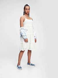 Biele dievčenské šaty GAP Teen Dress Tiered Midi Dress