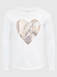 Biele dievčenské tričko s flitrovým srdcom GAP