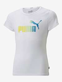 Biele dievčenské tričko s potlačou Puma ESS+ Bleach Logo Tee G