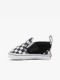 Bielo-čierne detské vzorované kožené topánky VANS Slip On V Crib