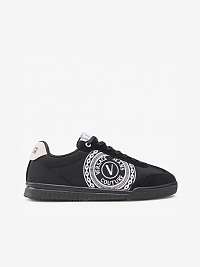 Bielo-čierne pánske vzorované kožené tenisky s detailmi v semišovej úprave Versace Jeans Couture Fondo Spinner