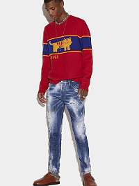 Bielo-modré pánske slim fit vzorované džínsy DSQUARED2 Doodle Fl Skater