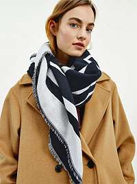 Bielo-modrý dámsky šál Tommy Hilfiger Feminine Blanket Logo