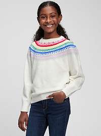Biely dievčenský sveter s farebným vzorom GAP