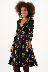 Blutsgeschwister čierne šaty Autumn Saloon Robe Berrie Birds