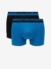 Boxerky Boxer Style 02/C Logo Cuff Bicolor 2Pcs Box - Black/Turquoise Replay