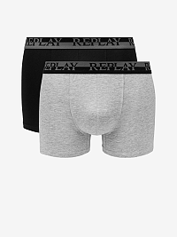 Boxerky Boxer Style 02/C Logo Cuff Bicolor 2Pcs Box - Grey Melange/Black Replay
