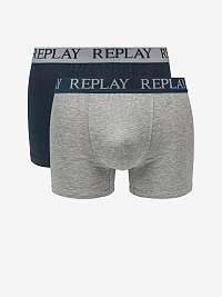 Boxerky Boxer Style 04/C Cuff Logo 2Pcs Box - Indigo/Grey Melange Replay
