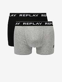 Boxerky Style 2 Cuff Logo&Print 2Pcs Box - Black/Grey Melange Replay