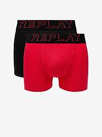 Boxerky Style Boxer 2 T/C Cuff 3D Logo 2Pcs Box - červená/čierna Replay