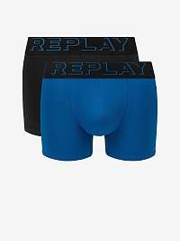 Boxerky Style Boxer 2 T/C Cuff 3D Logo 2Pcs Box - kobaltová modrá/čierna Replay