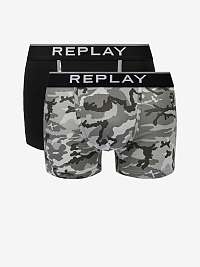 Boxerky v štýle boxeriek 8 Cuff Logo&Camouflage 2Pcs Box - Black/Camoufl Grey Replay
