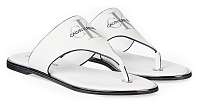 Calvin Klein biele kožené žabky Flat Sandal Toe Slide s flitrami na špičke