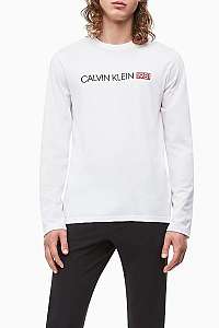 Calvin Klein biele pánske tričko L/S Crew Neck s logom - XL