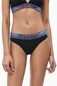 Calvin Klein čierne dámske tangá Thong s holografickou gumou