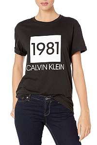 Calvin Klein čierne dámske tričko s/s crew neck s logem 1981 - XL