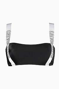 Calvin Klein čierny horný diel plaviek so striebornou gumou Strap Bandeau-RP - XS