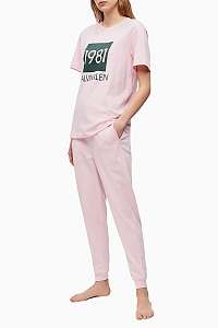 Calvin Klein ružové dámske pyžamo S/S Pant Set s logom 1981