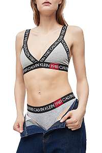 Calvin Klein sivá podprsenka Unlined Bralette s logom 1981