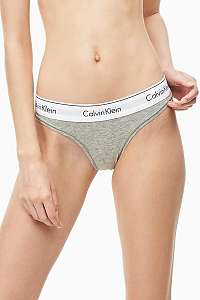 Calvin Klein sivé tangá s bielou širokou gumou Thong Strings