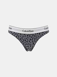 Calvin Klein sivé tangá Thong s leopardím vzorom