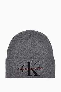 Calvin Klein sivé unisex čiapka J Basic Women Knitted Beanie Mid Grey Heather
