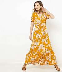 CAMAIEU horčicové kvetované maxi šaty