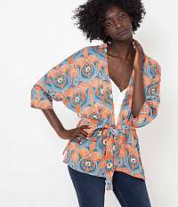 CAMAIEU modro-oranžové vzorované kimono so zaväzovaním