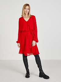 Červené dámske šaty so zaväzovaním v páse Moodo