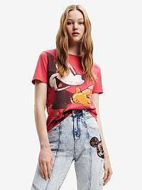 Červené dámske tričko Desigual Plsd To Meet U Mickey