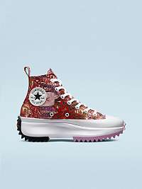 Červené dámske vzorované členkové tenisky na platforme Converse Tropical