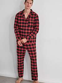Červené pánske kockované pyžamo Trendyol