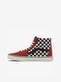 Červené pánske vzorované kožené členkové tenisky VANS UA SK8-Hi