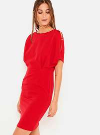Červené puzdrové šaty s prestrihmi na rukávoch Camaieu