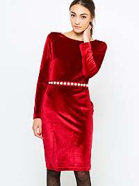 Červené sametové púzdrové šaty CAMAIEU