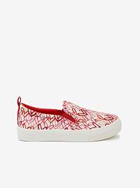 Červeno-biele dievčenské vzorované slip on tenisky Skechers