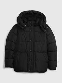 Čierna chlapčenská zimná bunda s kožušinou GAP
