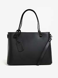 Čierna dámska kožená kabelka s detailmi v striebornej farbe KARA