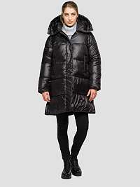 Čierna dámska prešívaná dlhá zimná bunda s kapucou Replay