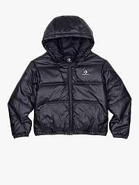 Čierna dámska prešívaná zimná bunda s kapucou Converse Embroidered Puffer Jaccket